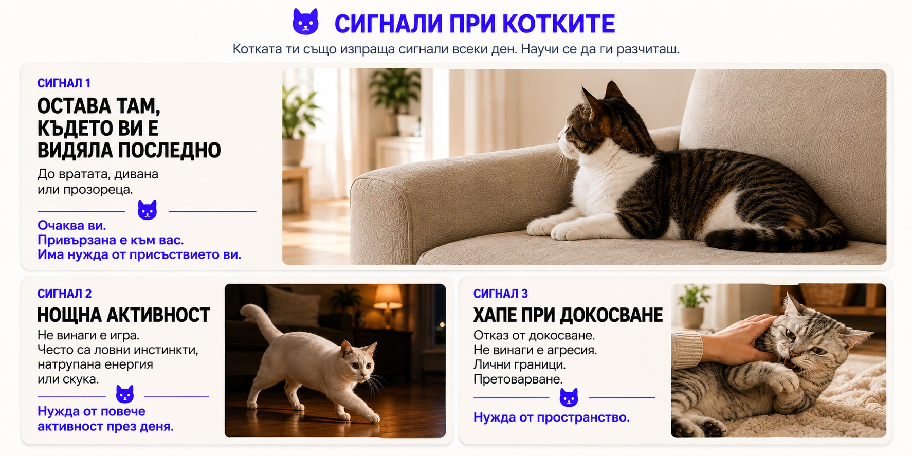 Три сигнала при котките и тяхното значение
