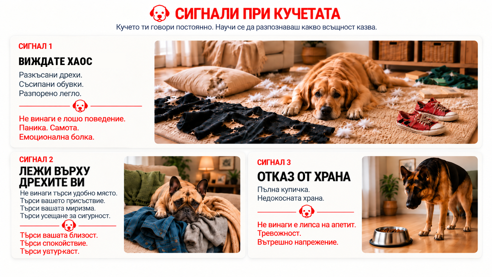 Три сигнала при кучетата и тяхното значение